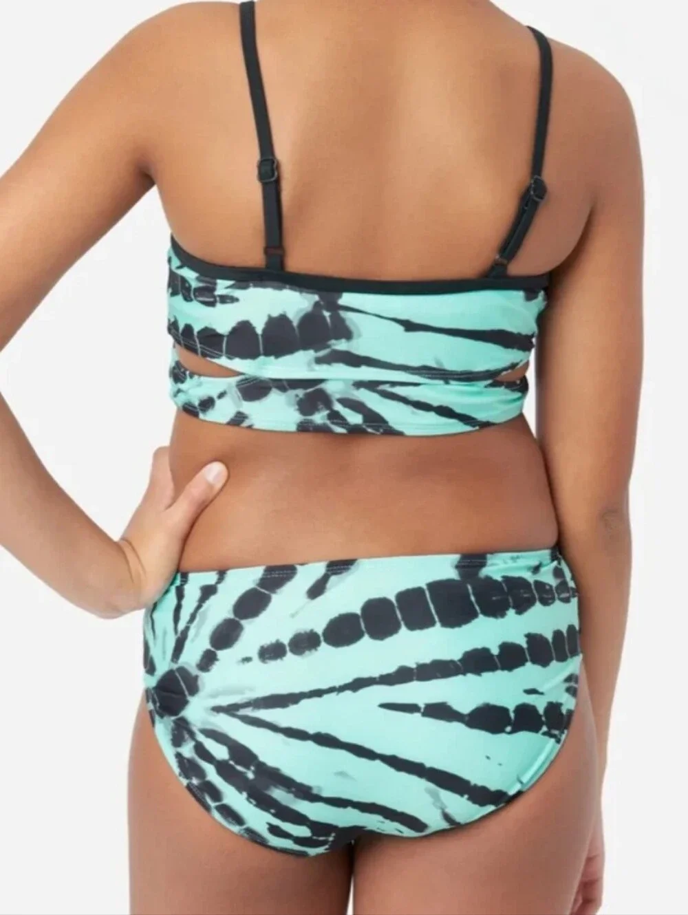 Justice Aqua and Black Tie-Dye 2PC Swim Set Size XL 16-18 NWT
